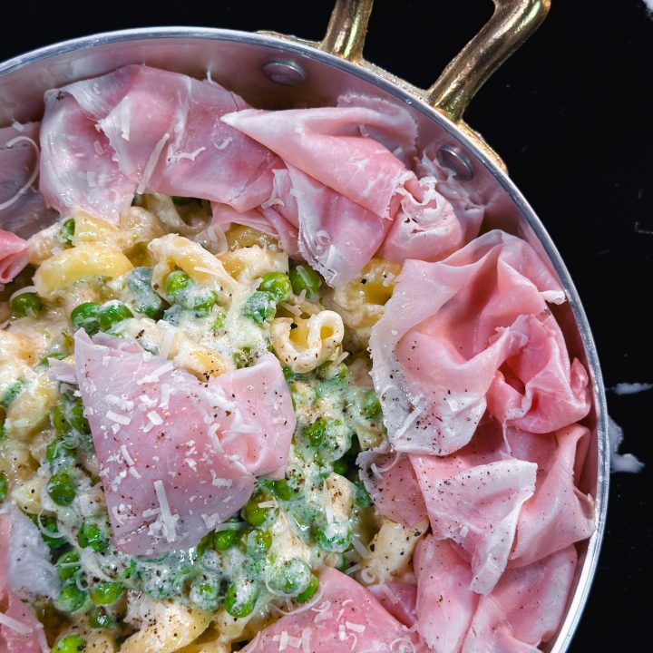 Pasta Panna, Prosciutto e Piselli, crème, jambon, petits pois